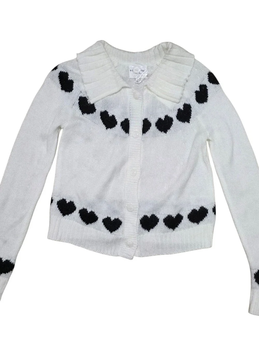 Willow & Wind black and white button up knit cardigan with heart detail - Picture 3 of 5